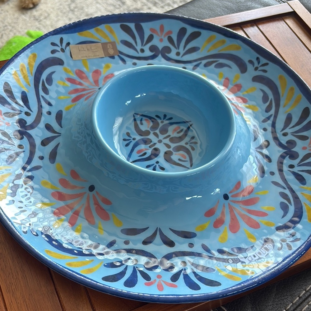 Nicole Miller Blue and Yellow Chip and Dip Melamine